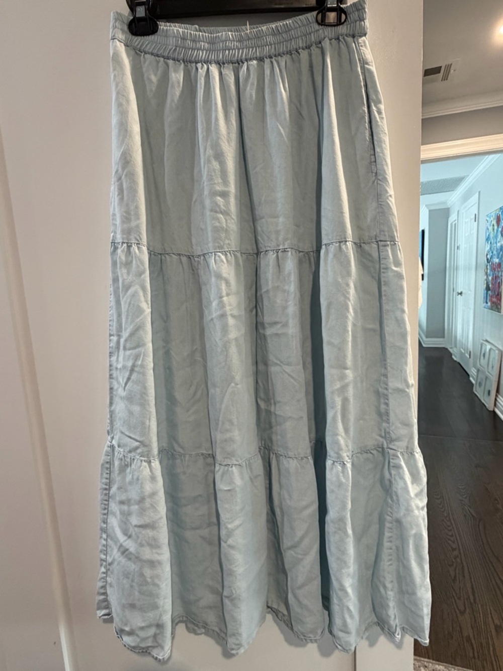 Elan Pale Blue Tiered Maxi Skirt
